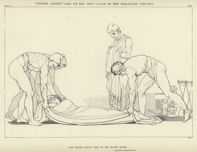 وضع أوليسيس نائمًا على ساحله الخاص من قبل البحارة فاياسيان بواسطة جون فلاكسمان